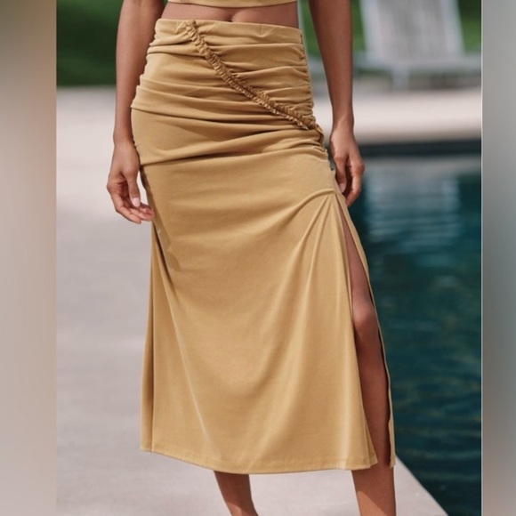 Anthropologie Celadine Gabbie Strapless Tube Top Ruched Maxi Skirt Set Bronze - Picture 2 of 12
